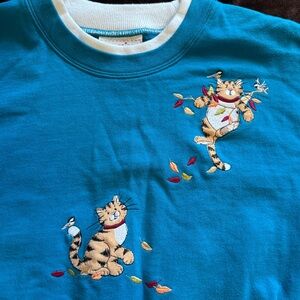 Fall Cat Embroidered Women’s Top Stitch by Morning Sun Sweatshirt Size Large